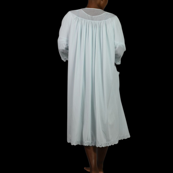 Vintage Shadowline Peignoir Set Blue Powder Chiffon Sheer Nylon Gown Robe XL - Picture 16 of 16